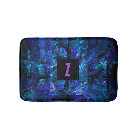 Trendy Initial Letter Monogram Shimmering Blue Badematte (Vorderseite)
