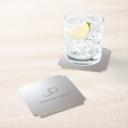 Trendy Initial Monogram Gold Silver Template Untersetzer (Vor Ort)