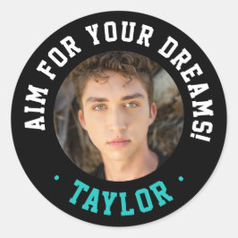 Trendy inspirierender Schwarz-weißer Name und Foto Runder Aufkleber