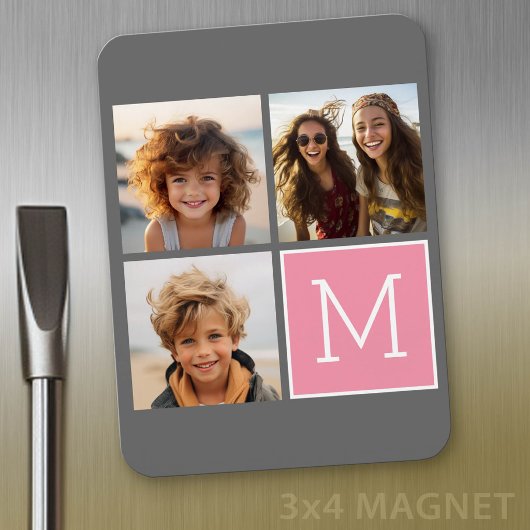 Trendy Instagram Foto Collage Custom Monogram Magnet