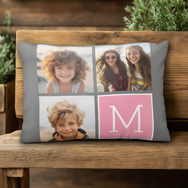 Trendy Instagram Foto Collage Custom Monogram Zierkissen (Custom Photo Pillow)