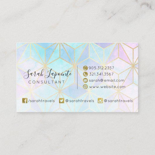 Trendy Iridescent & Pastel Geometric Design Visitenkarte (Rückseite)