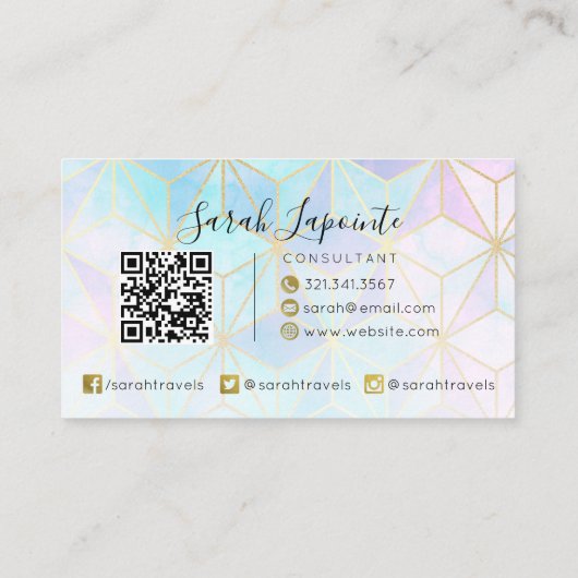 Trendy Iridescent & Pastel Geometric QR-Code Visitenkarte (Rückseite)