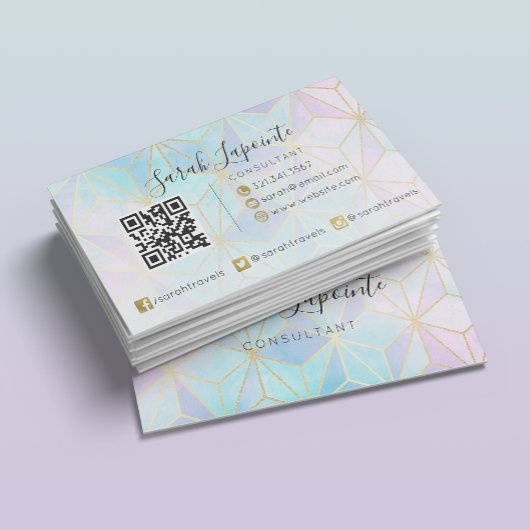 Trendy Iridescent & Pastel Geometric QR-Code Visitenkarte