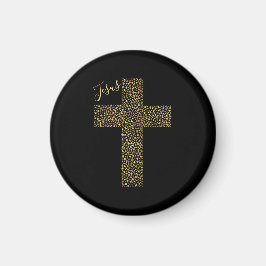 Trendy Jesus Gold Cross Black Magnet