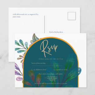 Trendy Jewel Tones Aquamarin Maroon Gold Wedding R Postkarte