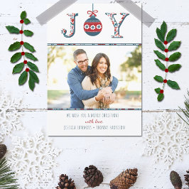 Trendy "Joy" Boho Bauble Foto Weihnachtskarte Feiertagskarte