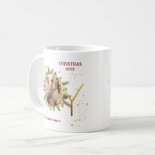 Trendy Joy Pine Boughs Wreath Christmas Photo Kaffeetasse (Vorderseite Links)