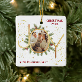 Trendy Joy Pine Boughs Wreath Christmas Photo Keramikornament