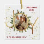 Trendy Joy Pine Boughs Wreath Christmas Photo Keramikornament (Vorderseite)