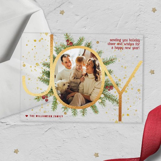 Trendy Joy Pine Boughs Wreath Foto Weihnachtskarte Acryleinladungen