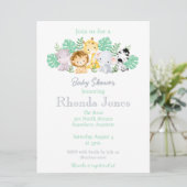 Trendy Jungle Animals Wasserfarbene Babydusche Einladung (Stehend Vorderseite)