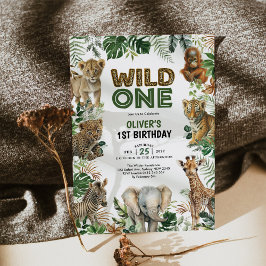 Trendy Jungle Animals Wild One Boy 1. Geburtstag Einladung