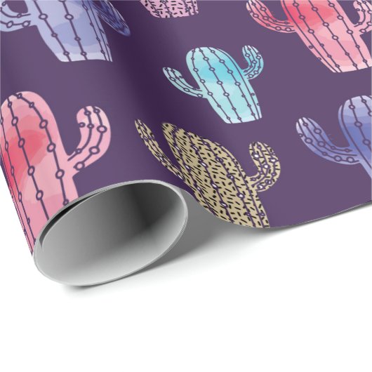 Trendy Kaktus Aquarell zeichnend nahtloses Muster  Geschenkpapier (Rolleneckpunkt)