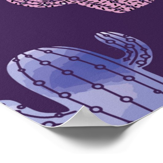 Trendy Kaktus Aquarell zeichnend nahtloses Muster Poster (Ecke)