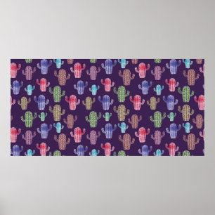 Trendy Kaktus Aquarell zeichnend nahtloses Muster Poster