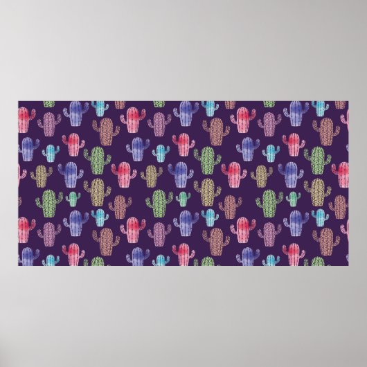 Trendy Kaktus Aquarell zeichnend nahtloses Muster  Poster (Vorne)