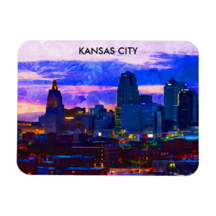 Trendy Kansas City Skyline Travel Watercolor Magnet
