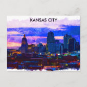 Trendy Kansas City Skyline Travel Watercolor Postkarte (Vorderseite)
