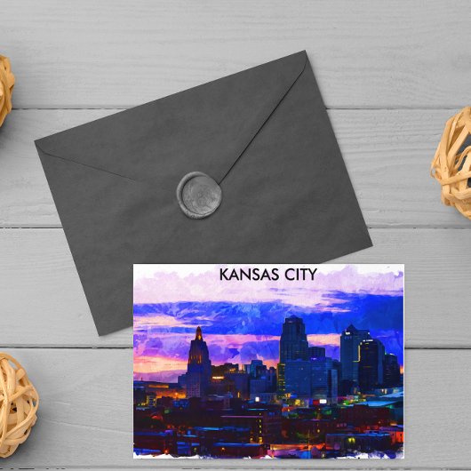 Trendy Kansas City Skyline Travel Watercolor Postkarte