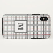 Trendy Kariert Gray Silver Red Monogram Case-Mate iPhone Hülle (Rückseite (Horizontal))