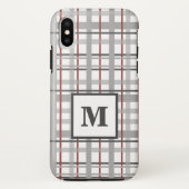 Trendy Kariert Gray Silver Red Monogram Case-Mate iPhone Hülle (Rückseite)