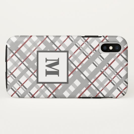 Trendy Kariert Silver Red Gray Monogram Case-Mate iPhone Hülle (Rückseite (Horizontal))