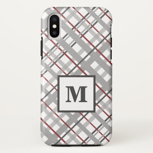 Trendy Kariert Silver Red Gray Monogram Case-Mate iPhone Hülle (Rückseite)