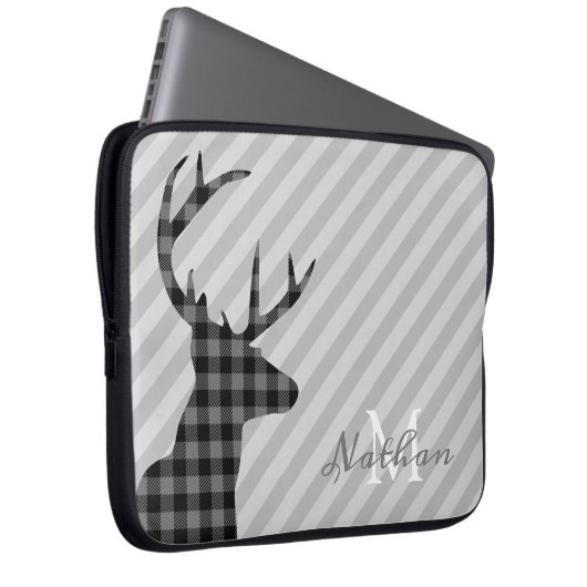 Trendy karierte Rotwild und graues gestreiftes Laptopschutzhülle (Vorne Rechts)