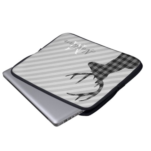 Trendy karierte Rotwild und graues gestreiftes Laptopschutzhülle (Vorne Knopf)