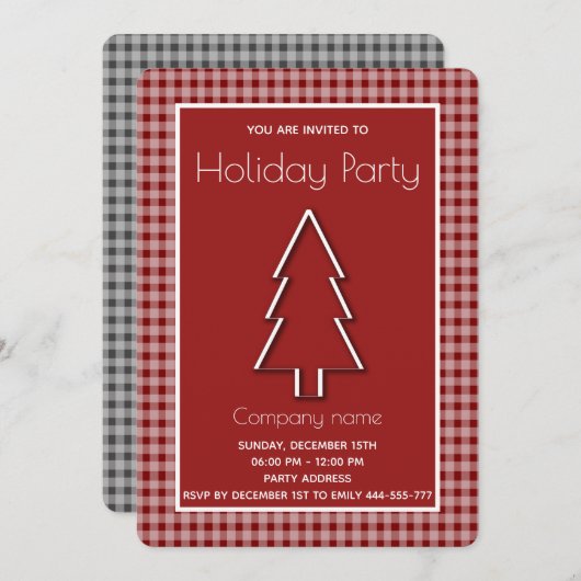 Trendy karierter Winter fröhlicher Weihnachtsbaum Einladung (Vorne/Hinten)