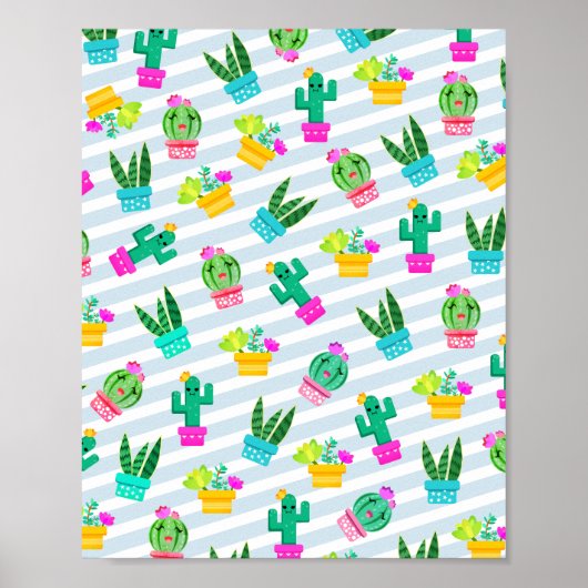 Trendy Kawaii Cartoon Cactus & Succulents Poster (Vorne)
