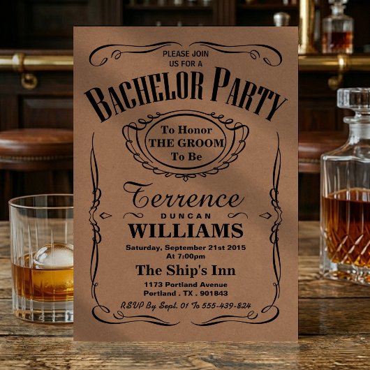 Trendy Kraft Typography Bachelor Party Einladung