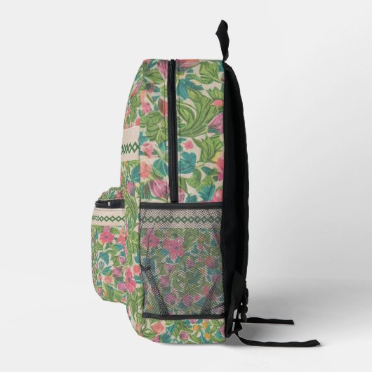 Trendy Kraftpapier Hintergrund Spitze Blumengrün Bedruckter Rucksack (Rechts)