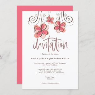 Trendy Künstlerisch Pink Watercolor Blumenschrift Einladung