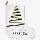 Trendy Künstlerisch Tree Gold Black Name Merry Großer Weihnachtsstrumpf (Vorderseite)