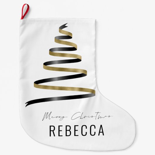 Trendy Künstlerisch Tree Gold Black Name Merry Großer Weihnachtsstrumpf (Vorderseite)