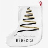 Trendy Künstlerisch Tree Gold Black Name Merry Großer Weihnachtsstrumpf (Rückseite)