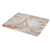 Trendy Kupfer Rose Gold Metallic Marmor Monogramm Schneidebrett (Ecke)