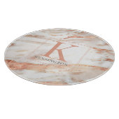 Trendy Kupfer Rose Gold Metallic Marmor Monogramm Schneidebrett (Ecke)