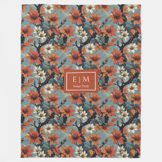 Trendy Kupfer und moosgrüner botanischer Werfer Fleecedecke (Vorderseite)