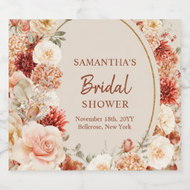 Trendy Kupferhydrangea und Rose Herbst Alkoholflaschenetikett