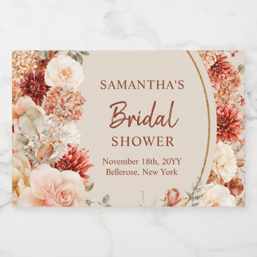 Trendy Kupferhydrangea und Rose Herbst Alkoholflaschenetikett (Einzelnes Label)