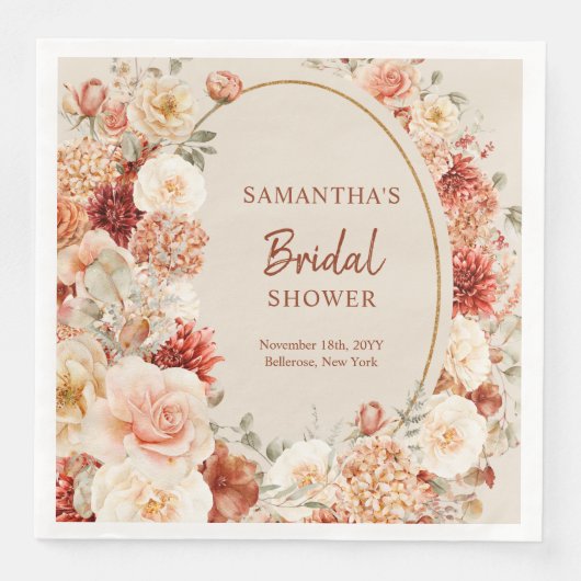 Trendy Kupferrot und bordeauxfarbene Blume Salbei Serviette (Vorderseite)