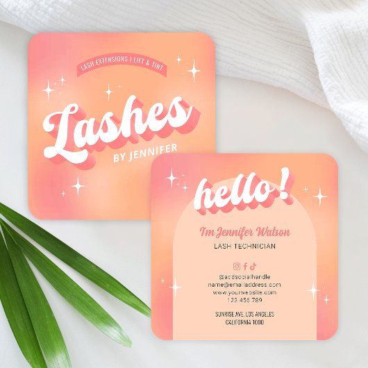 Trendy Lashes Groovy Retro Girly Lash Extensions Quadratische Visitenkarte