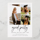 Trendy Lässig Modern Foto Abschluss Gold Folieneinladung (Rückseite)