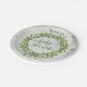 Trendy Laurel Wreath Greenery Baby Shower Pappteller (Schrägansicht)