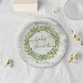 Trendy Laurel Wreath Greenery Baby Shower Pappteller
