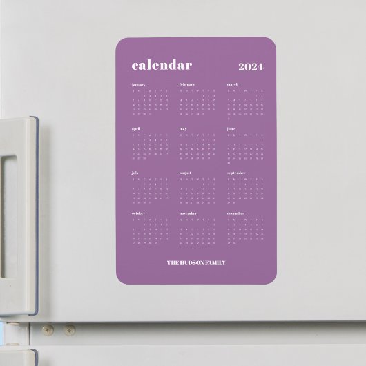 Trendy Lavender Full Year 2024 Calendar Magnet