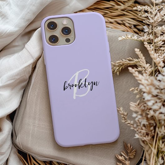 Trendy Lavender Schwarz-weiß Script Monogram Case-Mate iPhone Hülle